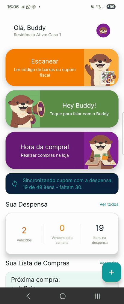 Tela real de lista de compras do PantryBuddy durante uma sessao de compra.