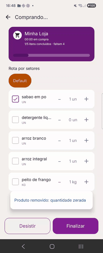 Tela real do modo hora da compra no app PantryBuddy.