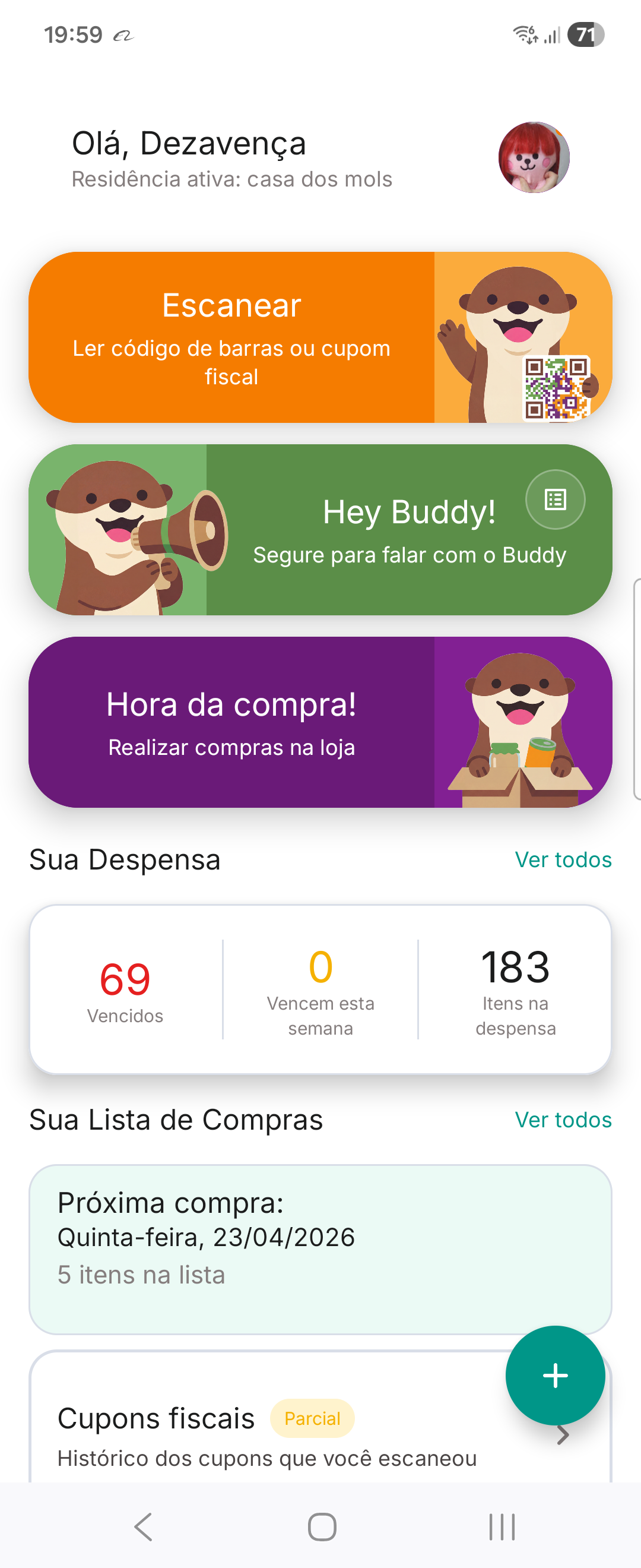 Tela real do app PantryBuddy entendendo comando de voz no Hey Buddy.